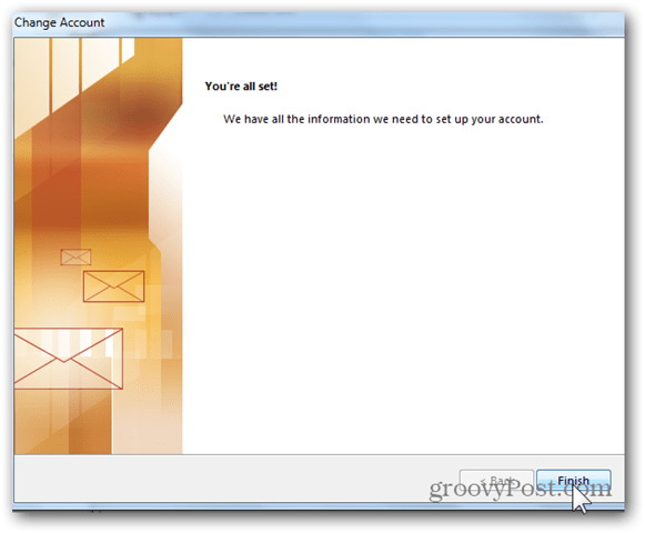 Προσθήκη γραμματοκιβωτίου Outlook 2013 - Κάντε κλικ στο κουμπί Τέλος