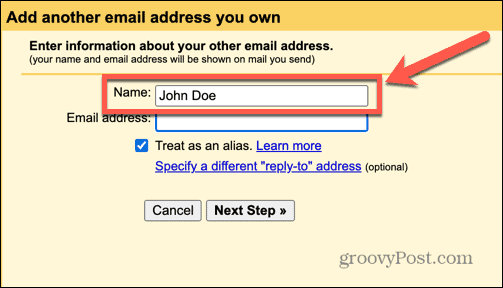 όνομα ψευδώνυμου gmail