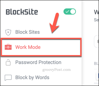 Η καρτέλα "Κατάσταση εργασίας BlockSite"