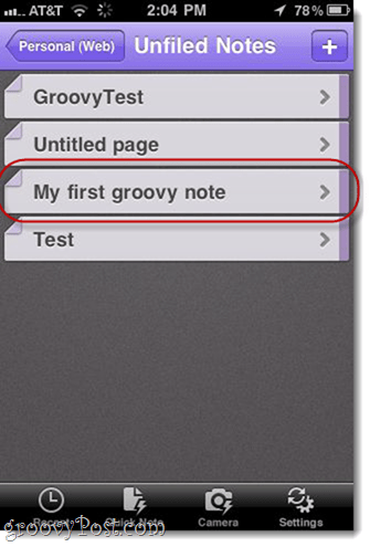 OneNote Unfiled Notes στο iPhone