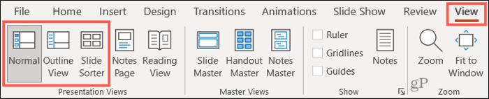 Προβολή PowerPoint Normal, Περίγραμμα και Ταξινόμηση διαφανειών