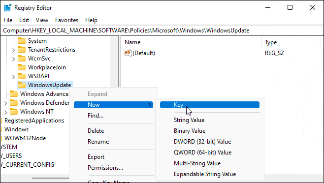 Νέο κλειδί WindowsUpdate