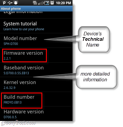 Android firmware και τον αριθμό κατασκευής, τον αριθμό μοντέλου πάρα πολύ