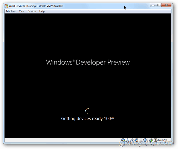VirtualBox Windows 8 οθόνη εκκίνησης μετά την εγκατάσταση
