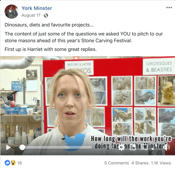 Παράδειγμα ανάρτησης στο Facebook που υποστηρίζει AMA από το York Minster.