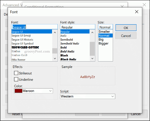 Επιλέξτε τους κανόνες γραμματοσειράς Conditional Formatting στο Outlook