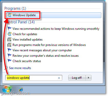 Εκκινήστε τα Windows 7 Windows Update: Στιγμιότυπο οθόνης