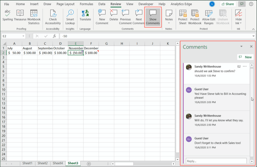 Εμφάνιση όλων των σχολίων στο Excel