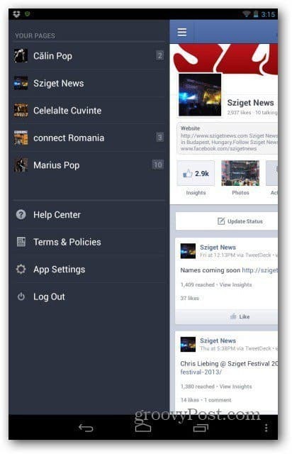 Σελίδες Facebook για σελίδα επιλογής Android
