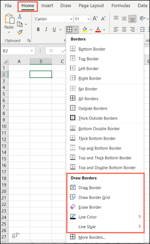Επιλογές περιγράμματος στο Excel