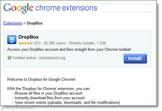 Dropbox για το google chrome ως επέκταση από michaelyork.org