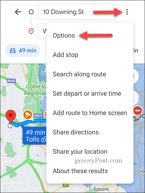 Ανοίξτε τις επιλογές οδηγιών των Χαρτών Google
