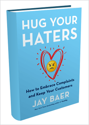 Αυτό είναι ένα στιγμιότυπο οθόνης του εξωφύλλου του βιβλίου για το Hug Your Haters του Jay Baer.
