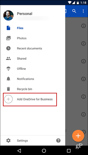 Android OneDrive Business