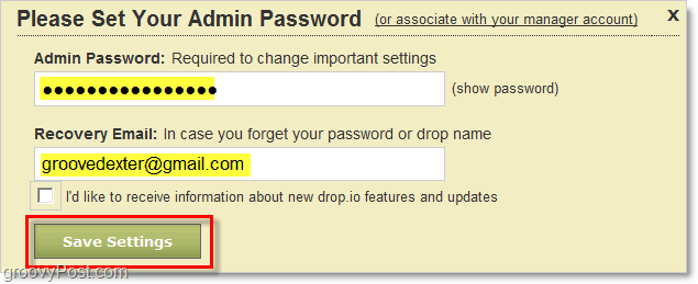πώς να ορίσετε τον κωδικό πρόσβασης drop.io admin