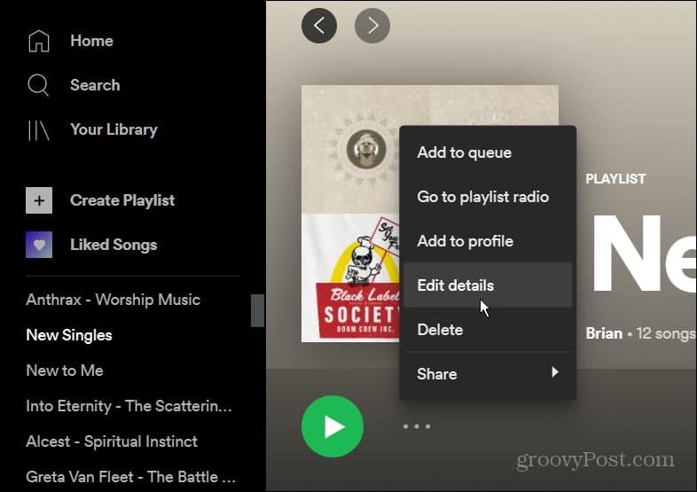 Περισσότερες επιλογές Μενού Spotify