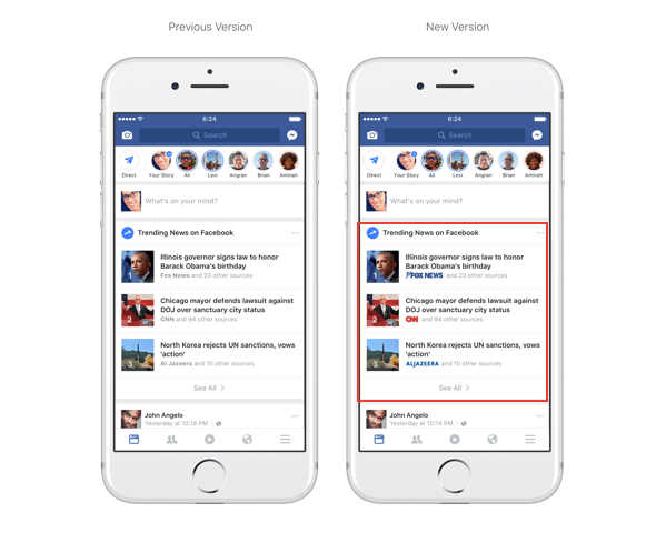 Το Facebook διαθέτει πλέον λογότυπα εκδοτών στην ενότητα Τάσεις και αναζήτηση.