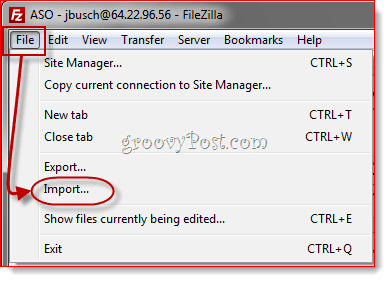 Εισαγωγή εγγραφών του FileZilla Site Manager
