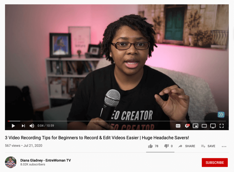 στιγμιότυπο οθόνης ενός τηλεοπτικού βίντεο entrewoman που προσφέρει 3 συμβουλές για τους αρχάριους να καταγράφουν και να επεξεργάζονται βίντεο πιο εύκολα