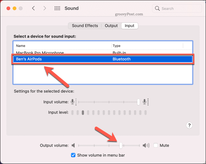 Ορισμός AirPods ως συσκευής ήχου εισόδου σε Mac