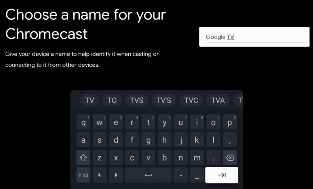 Πληκτρολογήστε όνομα για το Google TV