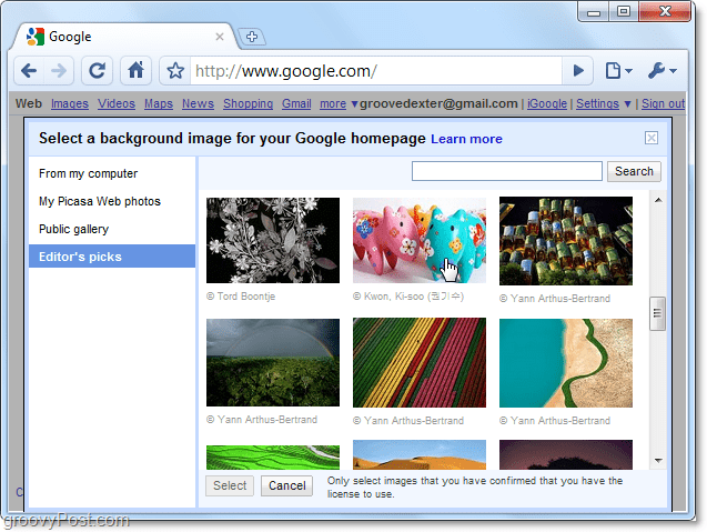 χρησιμοποιήστε ένα πρόγραμμα επεξεργασίας ή μια προ-συλλεγμένη εικόνα ως φόντο του Google