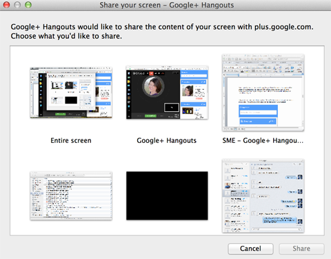 Επιλογές κοινής χρήσης οθόνης google + hangouts