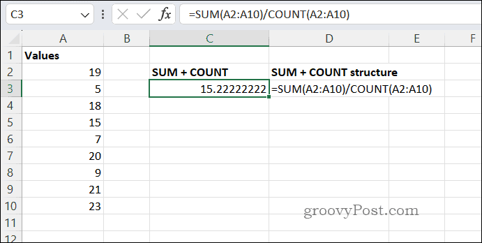 SUMCOUNT μέσο αποτέλεσμα στο Excel
