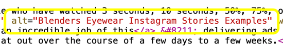 Πώς να προσθέσετε κείμενο alt σε αναρτήσεις Instagram, παράδειγμα κειμένου alt εντός κώδικα HTML