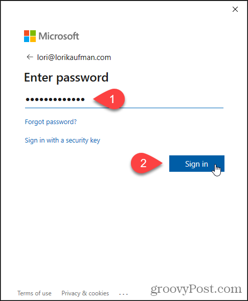 Εισαγάγετε τον κωδικό πρόσβασης για το email της Microsoft