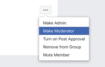Πώς να βελτιώσετε την κοινότητα της ομάδας σας στο Facebook, την επιλογή μενού ομάδας Facebook για να κάνετε ένα μέλος συντονιστή 