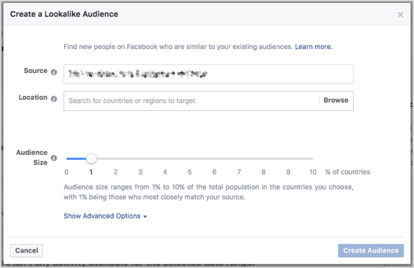 Ορίστε το μέγεθος κοινού κοινού στο Facebook. Μπορείτε να ελέγξετε το μέγεθος με ένα ρυθμιστικό που εμφανίζεται όταν δημιουργείτε το κοινό.