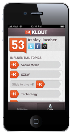 Ενημέρωση εφαρμογής klout iphone