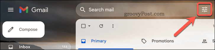 Κουμπί σύνθετης αναζήτησης Gmail