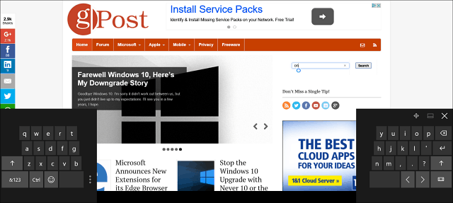 Windows 10 Συμβουλή: Διαχωρίστε το πληκτρολόγιο οθόνης στη λειτουργία Tablet