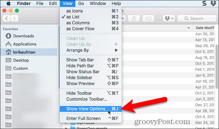 Επιλέξτε Εμφάνιση επιλογών προβολής στο Finder σε Mac