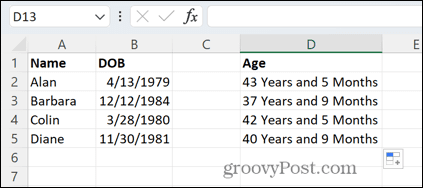 excel ηλικίες σε χρόνια και μήνες