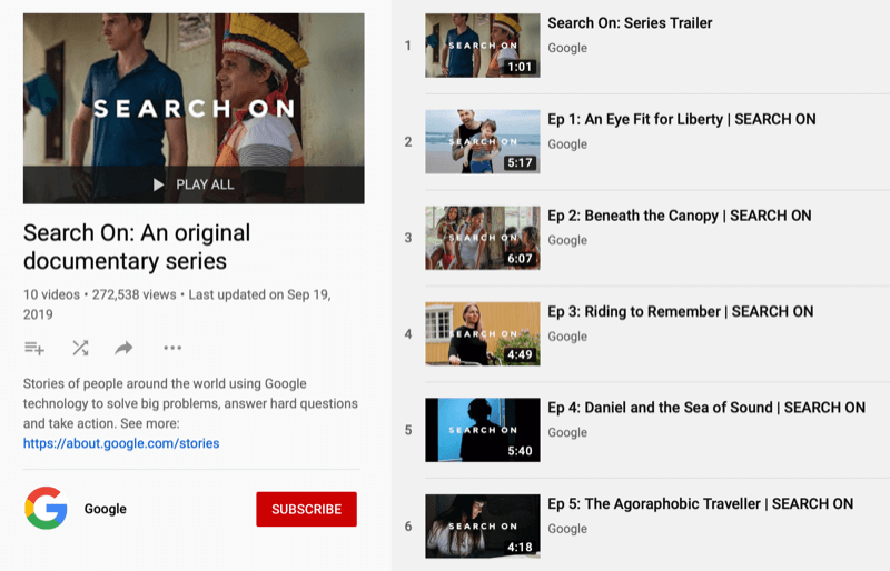 Λίστα αναπαραγωγής YouTube για τα έγγραφα της Google Search On