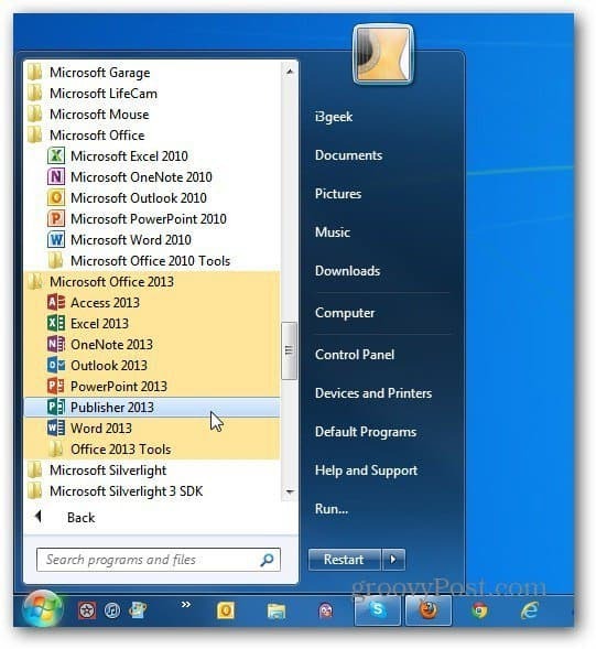 και οι δύο εκδόσεις Office Εκκίνηση των Windows 7