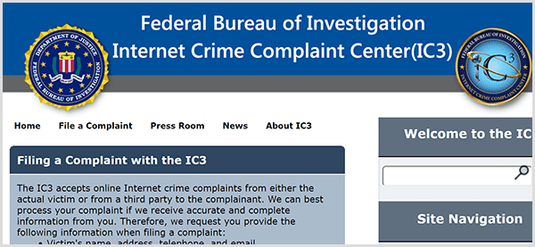 Εάν κάποιος πλαστοπροσωπεί την επιχείρησή σας, αναφέρετε την παράνομη δραστηριότητα στο Κέντρο Καταγγελίας Εγκλήματος Διαδικτύου FBI.