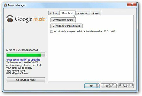 καρτέλα λήψης μουσικής Google