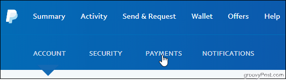 PayPal Κάντε κλικ στην καρτέλα Πληρωμές