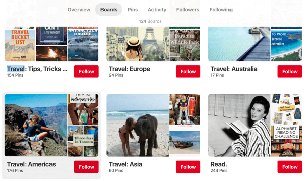 Συμβουλές για τον τρόπο βελτίωσης της προσέγγισής σας στο Pinterest, παράδειγμα 1, ταξιδιωτικές συμβουλές Endless Bliss Οργανωμένες περιοχές με πίνακες Pinterest
