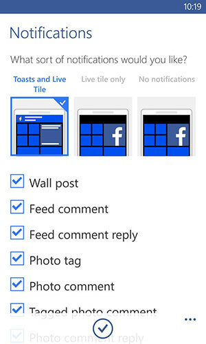 Επιλογές ειδοποιήσεων για εφαρμογή facebook για windows