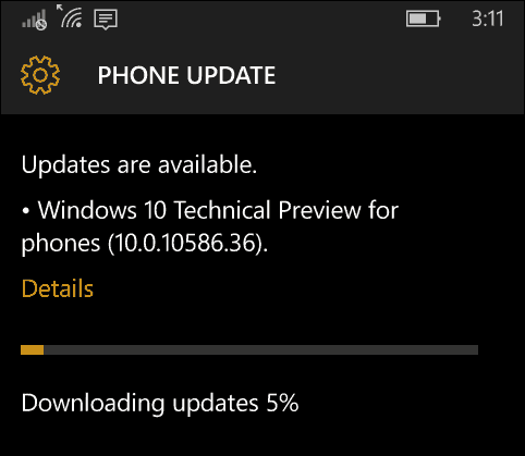 Windows 10 Mobil ενημερώσεις 10586-36