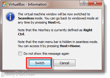 παράθυρο πληροφοριών virtualbox
