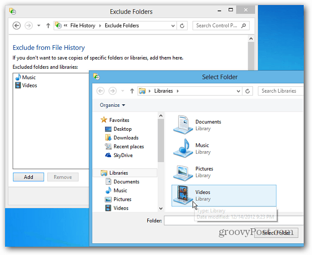 Ρύθμιση παραμέτρων του ιστορικού αρχείων των Windows 8 για την ανάκτηση των διαγραμμένων αρχείων