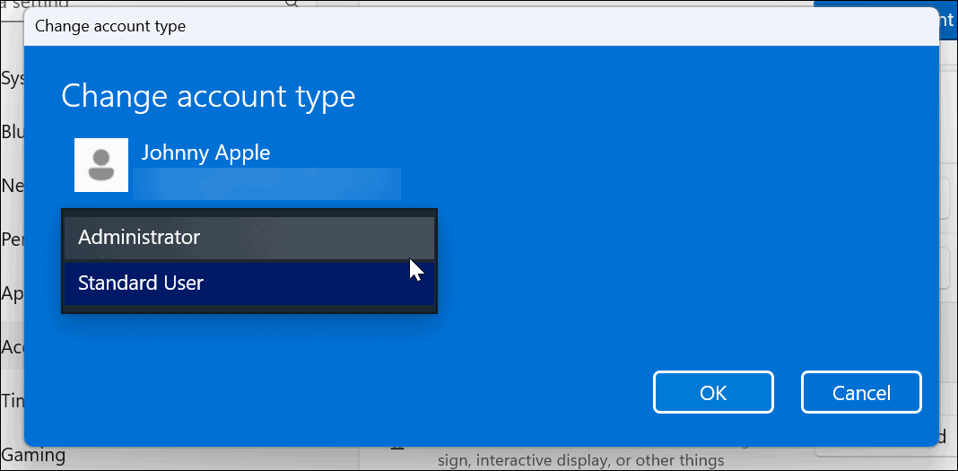 Αλλάξτε τον τύπο λογαριασμού στα Windows 11