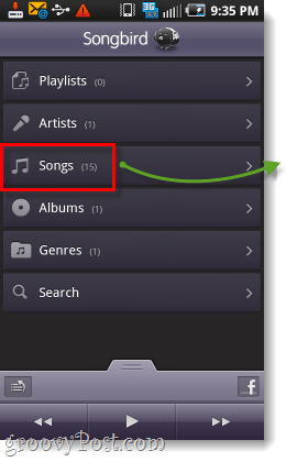 songbird για το στιγμιότυπο οθόνης του Android