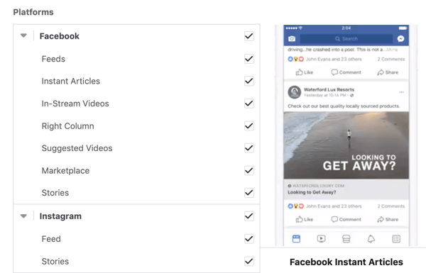 Επιλογές τοποθέτησης καμπάνιας Facebook